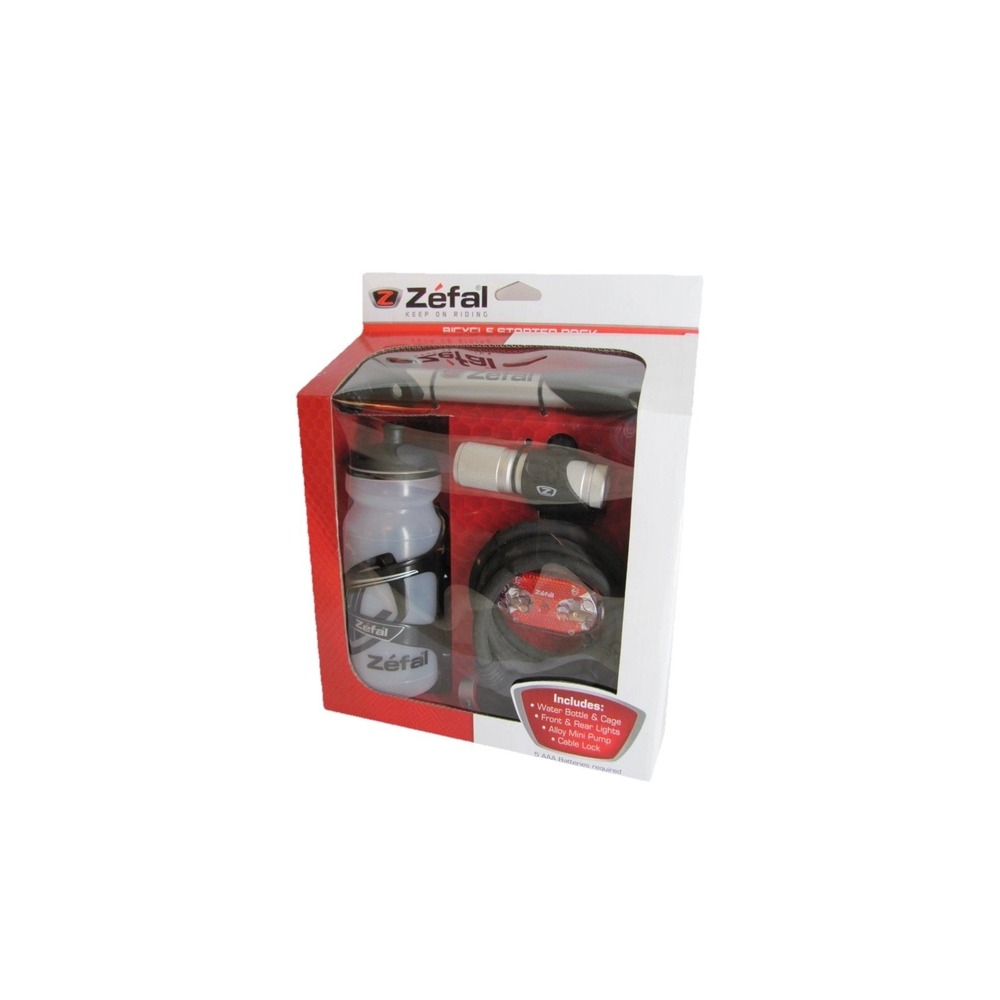 Zefal Bicycle Starter Set - Zefal Mini‎ Pump, Water Bottle w/Cage,Cable lock